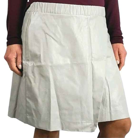 Topshop Faux Leather Midi Skirt Size 12 Grey Elastic Waist - Picture 2 of 6